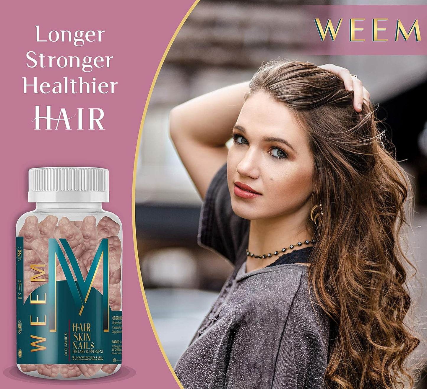 WEEM Hair Skin and Nails Gummies - Supports Healthy Hair - Vegan biotin Vitamins for Women & Men Supports Faster Hair Growth, Stronger Nails, Healthy Skin, Extra Strength